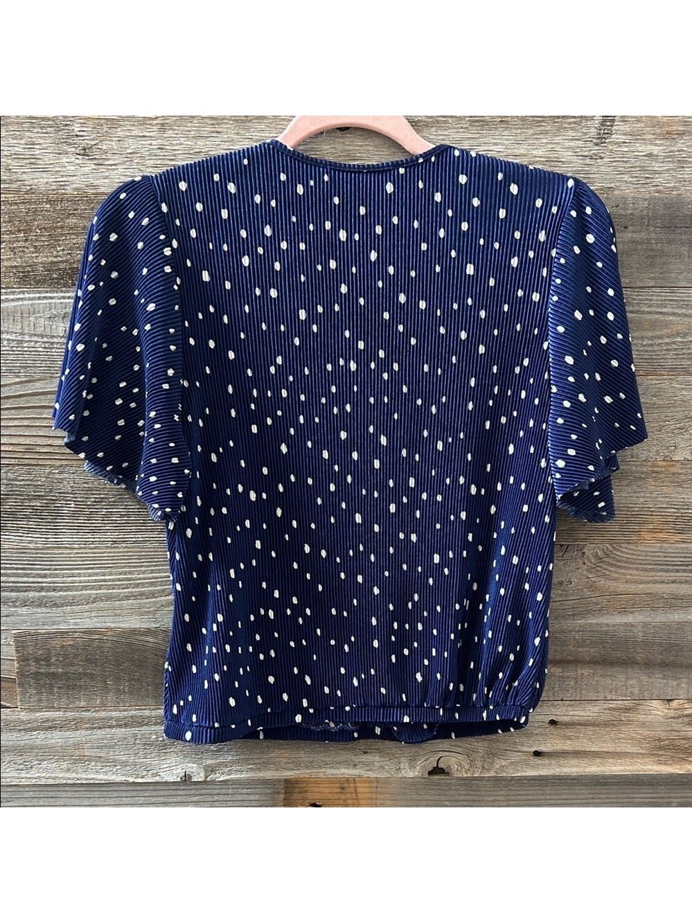 Astr The Label Navy Polka Dot Accordion Top Size Medium - Picture 5 of 8